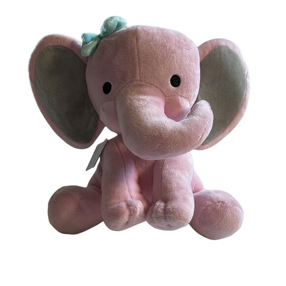 Bedtime Originals NWT 07/2020  “Hazel” 9" pink sitting elephant w/ bow plush toy - Picture 1 of 12